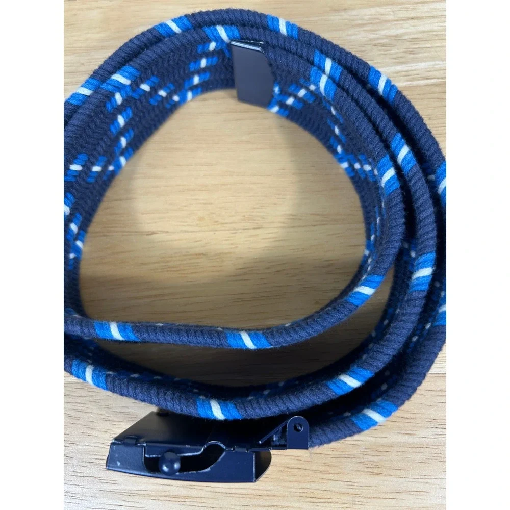 Hollister Web Belt Mens L Blue Nautical Woven Fabric Adjustable Slider Buckle